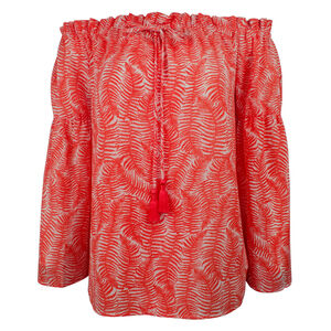 Michael Kors Women's Patterned Off-The-Shoulder Bell Sleeve Tassel Top-S-S